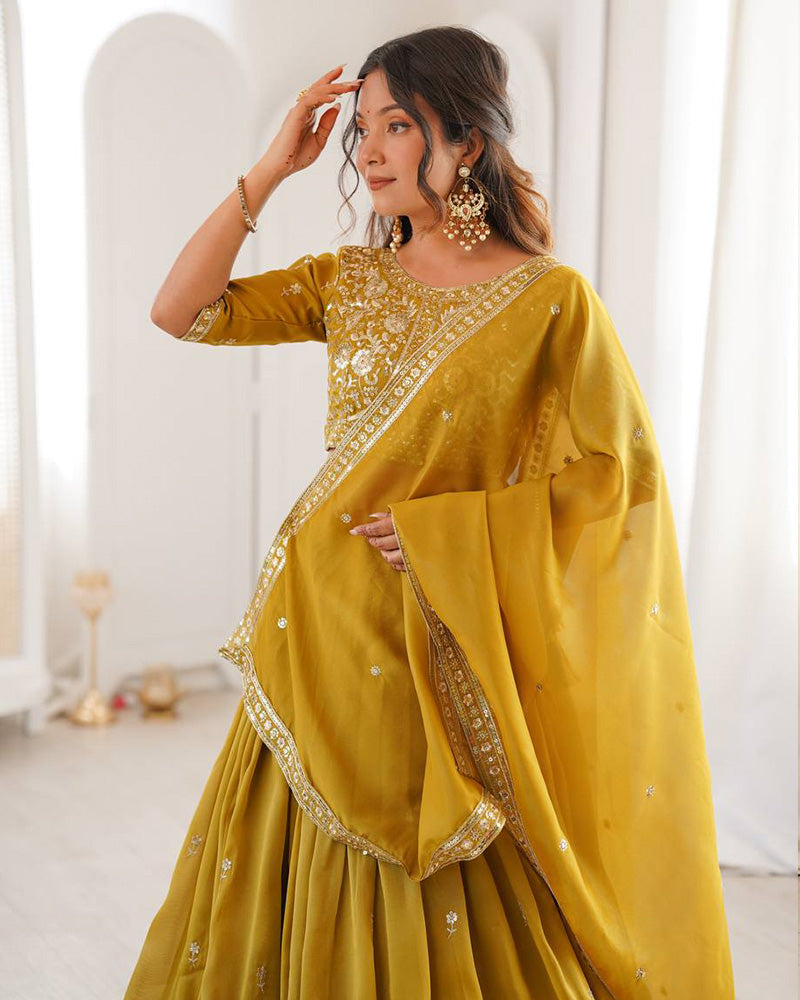 Yellow Color Shimmer Silk Lehenga Choli