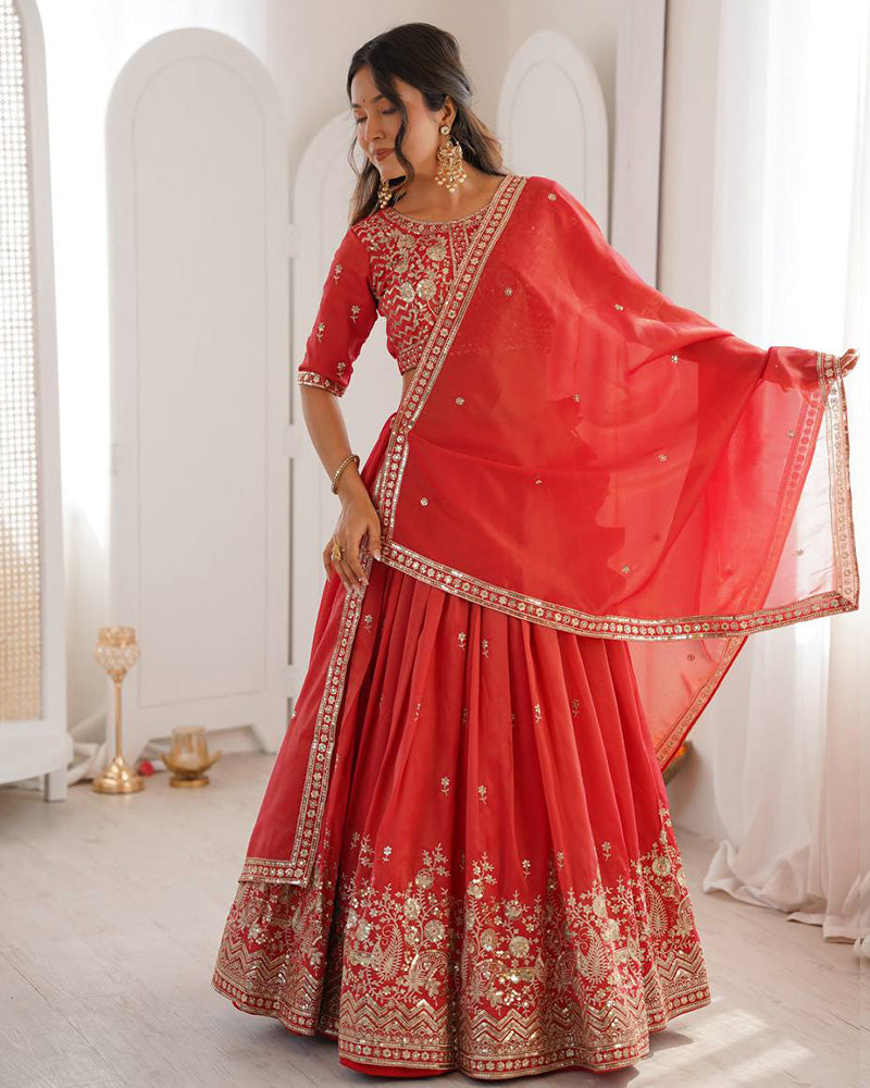 Orange Color Shimmer Silk Lehenga Choli