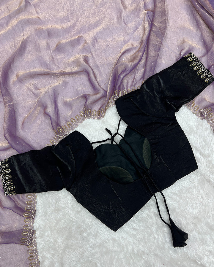 Lavender Color Space Silk Sequence Embroidered Saree