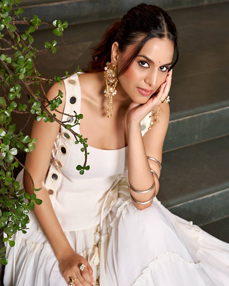 Traditional White Color Pure Marbel Navratri Lehenga Choli