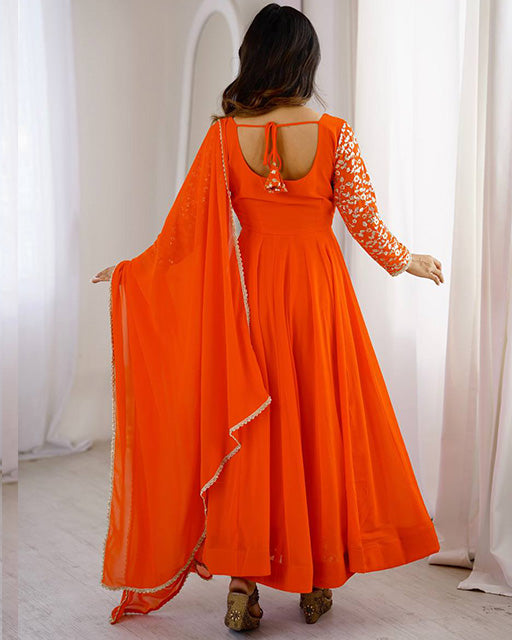 Orange Color Georgette Sequence Embroidered Anarkali Suit