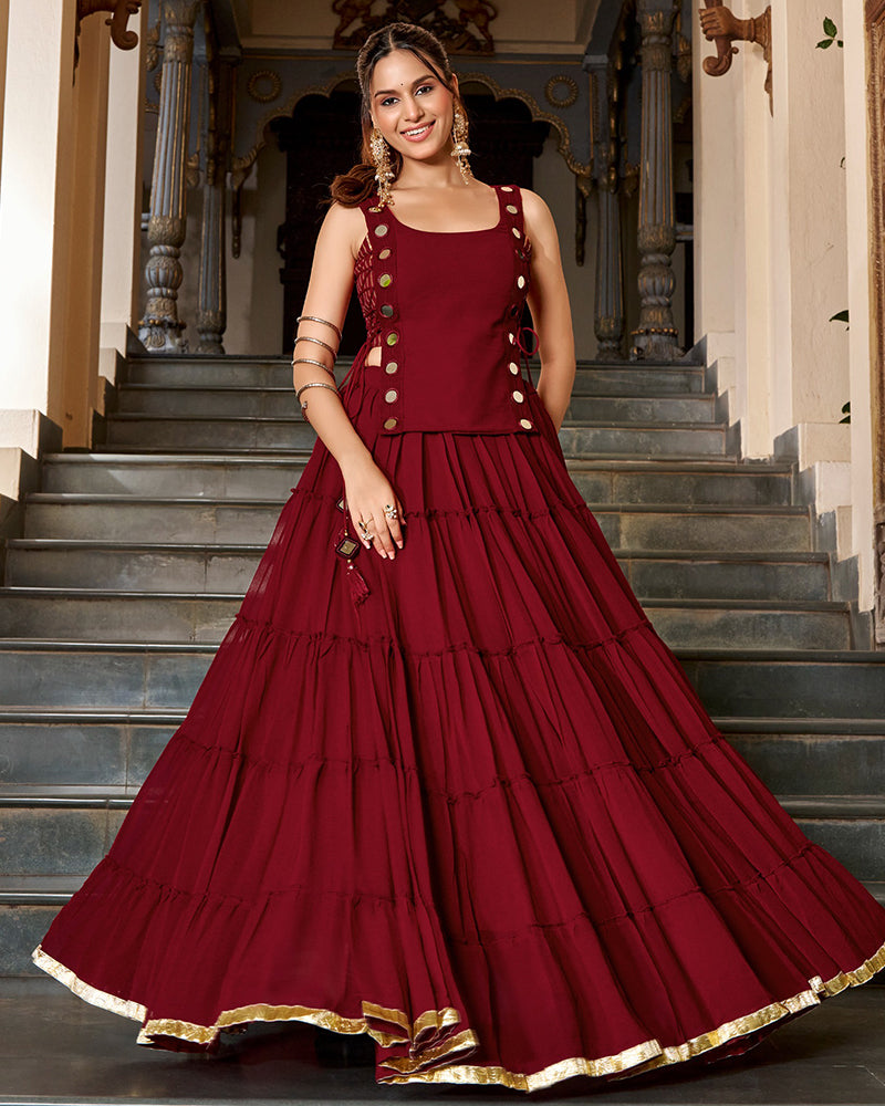 Traditional Maroon Color Pure Marbel Navratri Lehenga Choli