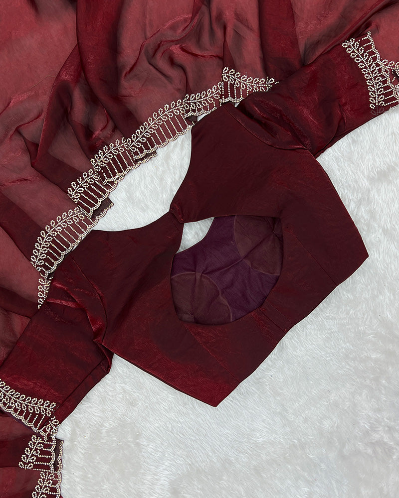 Maroon Color Space Silk Sequence Embroidered Saree