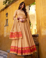 Elegant Cream Pure Chanderi Half Saree With Zari Weaving