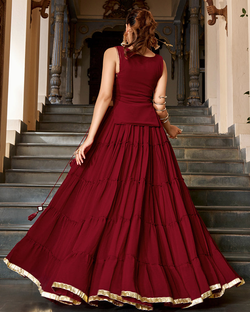 Traditional Maroon Color Pure Marbel Navratri Lehenga Choli