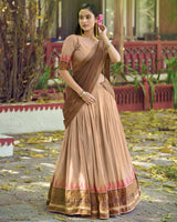 Cream Color Poly Dyeable Zari Weaving  Half Saree