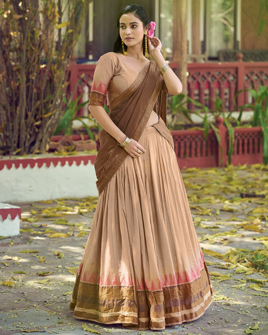 Cream Color Poly Dyeable Zari Weaving  Half Saree