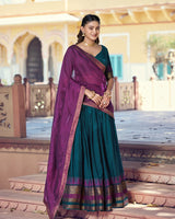 Teal Blue Color Poly Dyeable Zari Weaving  Half Saree