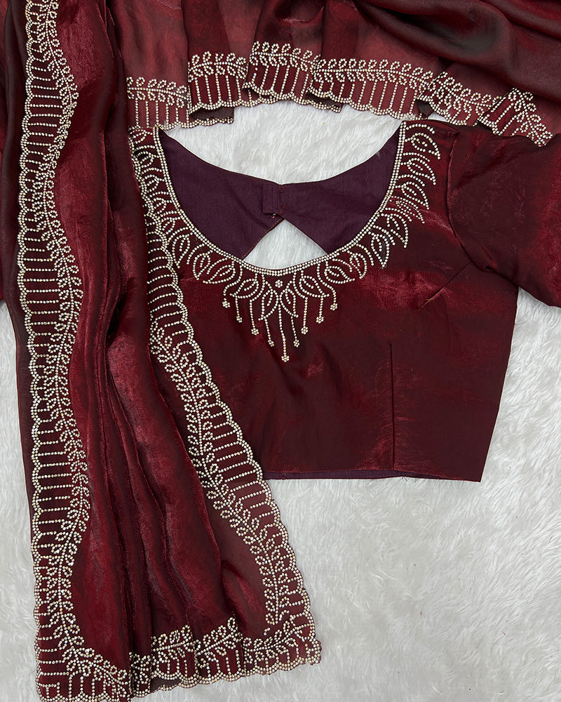 Maroon Color Space Silk Sequence Embroidered Saree