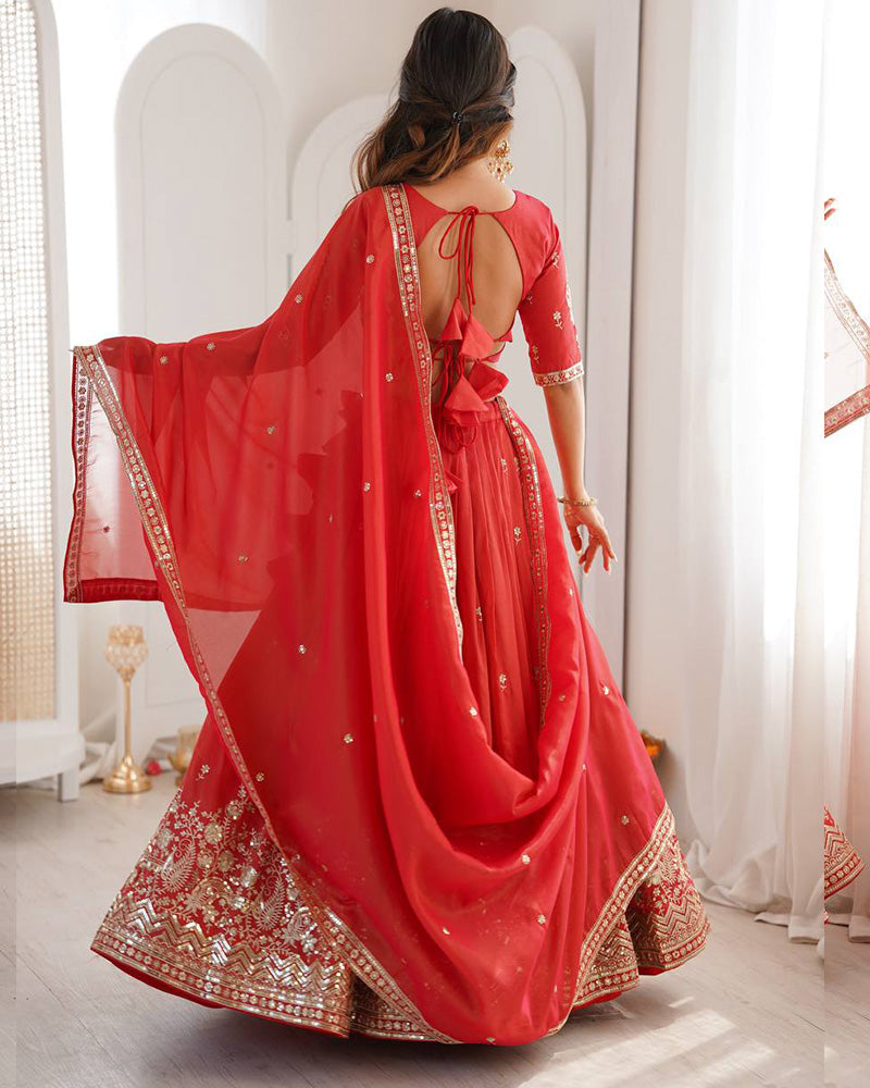 Orange Color Shimmer Silk Lehenga Choli