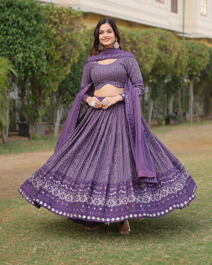 Purple Color Georgette Sequence Embroidery Lehenga Choli