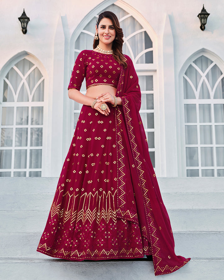 Deep Pink Color Sequence Embroidered Georgette Semi Stitched Lehenga Choli