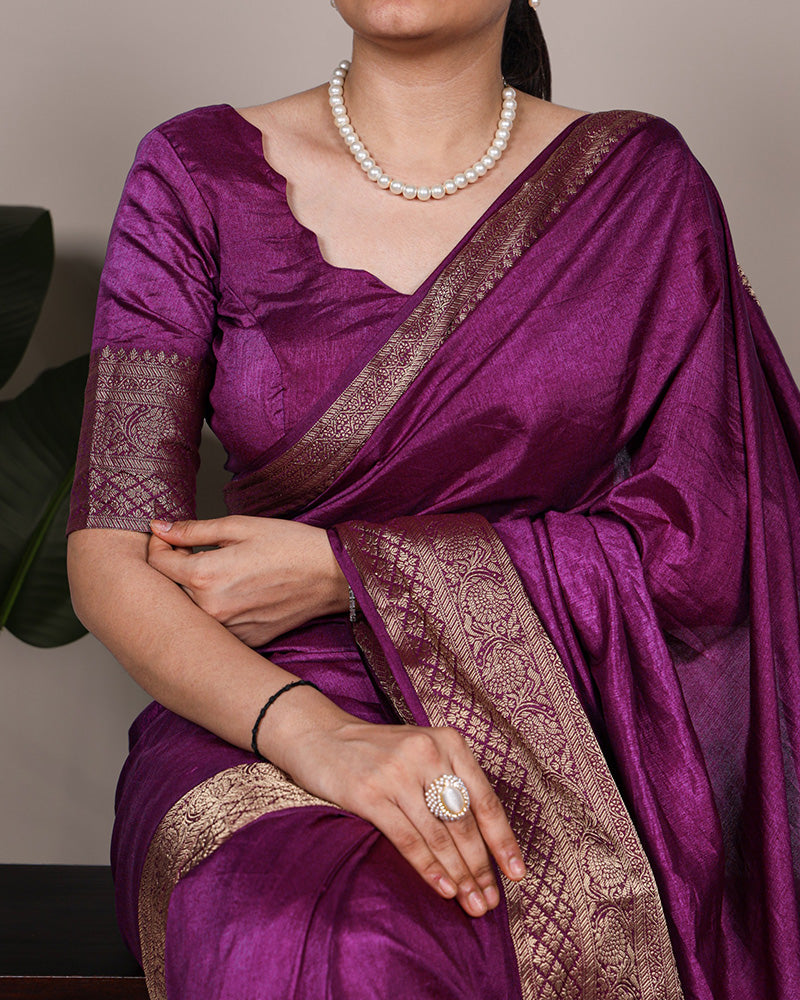 Wine Color Nylon Dola Silk Zari Weaving Saree