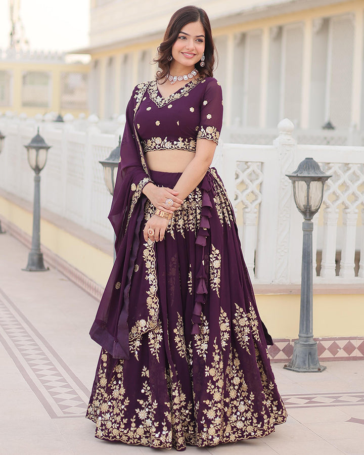 Deep Violet Color Georgette Sequence Embroidery Lehenga Choli