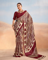 Maroon Color Satin Chiffon Printed Saree