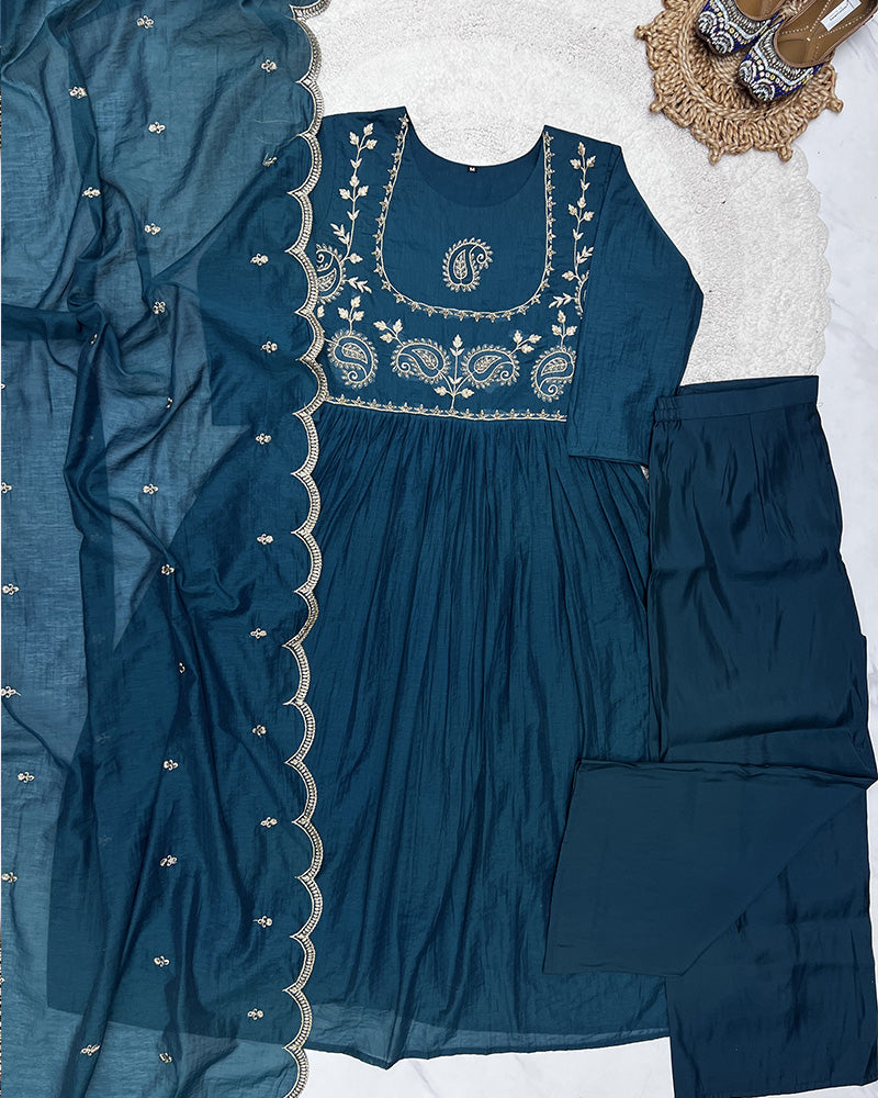 Dark Green Color Mal Cotton Three Piece Kurti Suit