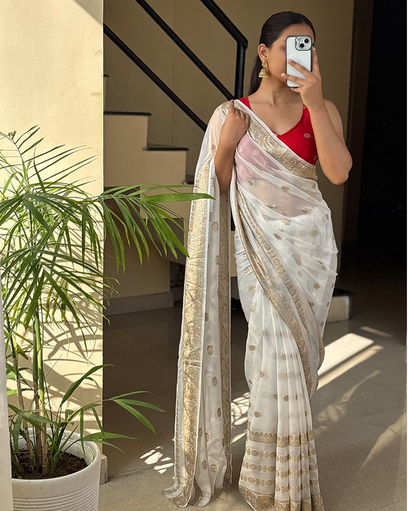 White Color Pure Viscose Georgette Saree