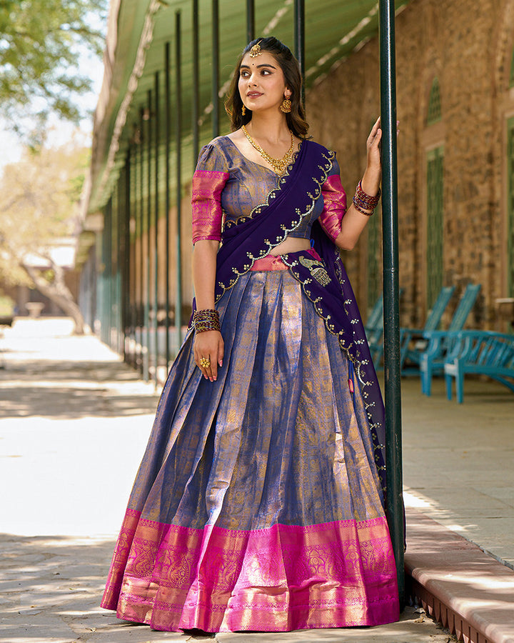 Blue Color Kanjivaram Lehenga Choli