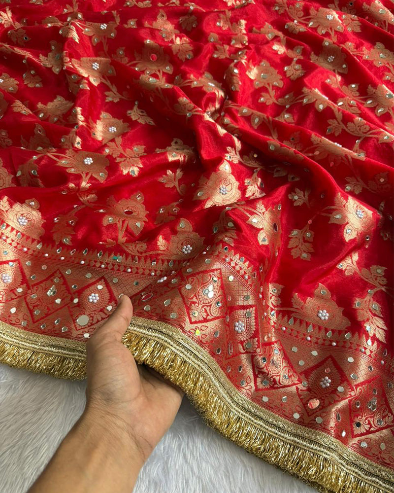 Red Color Banarasi Premium Warm Silk Saree