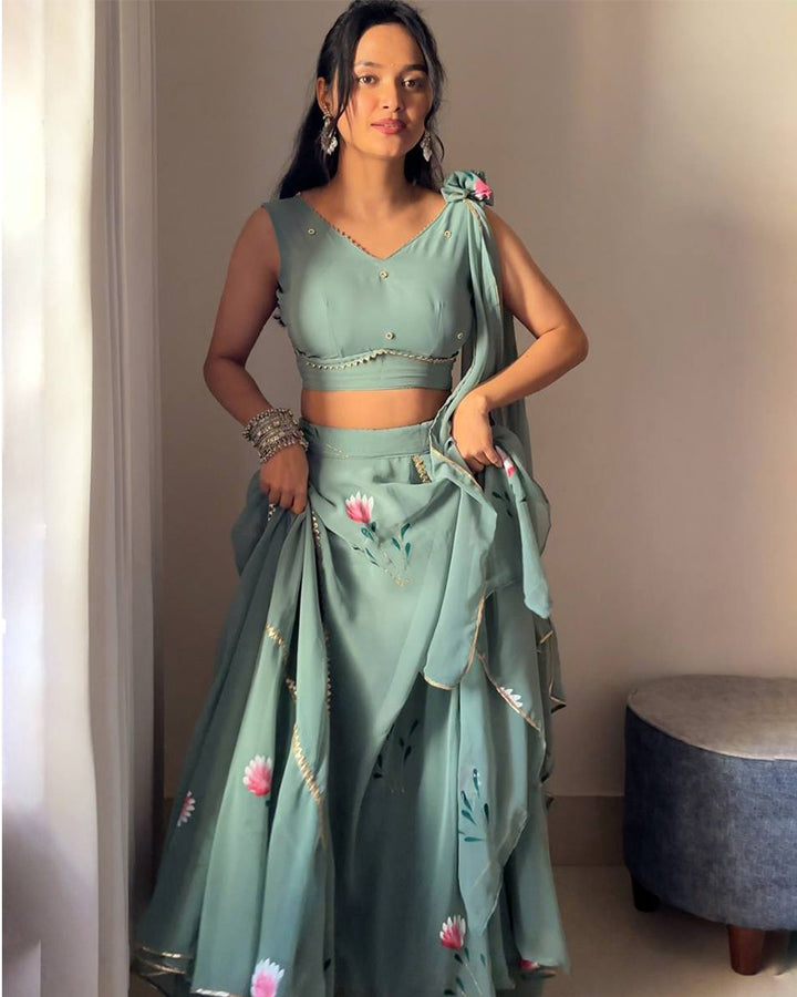 Sea Green Color Pure Georgette Lehenga Choli