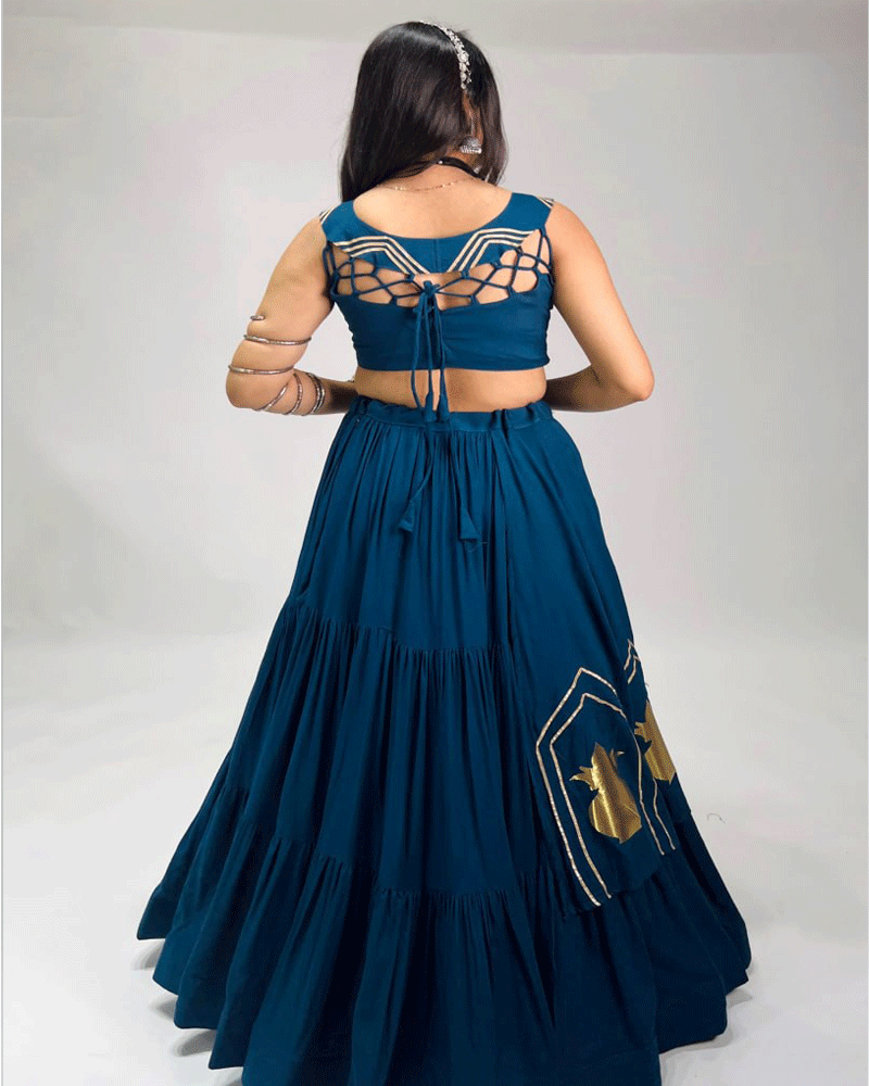 Four Color Beautiful Pure Rayon Cotton Navratri Lehenga Choli Set