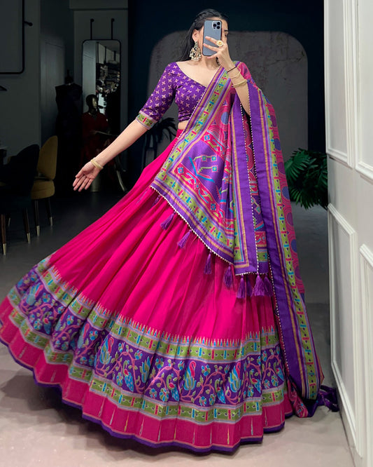 Pink Color Tasar Silk Traditional Lehenga Choli