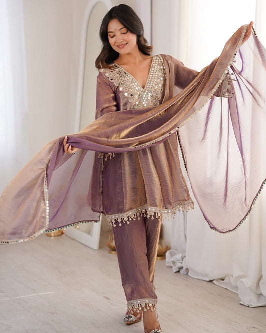 Purple Color Fendi Silk Embroidered Plazzo Suit