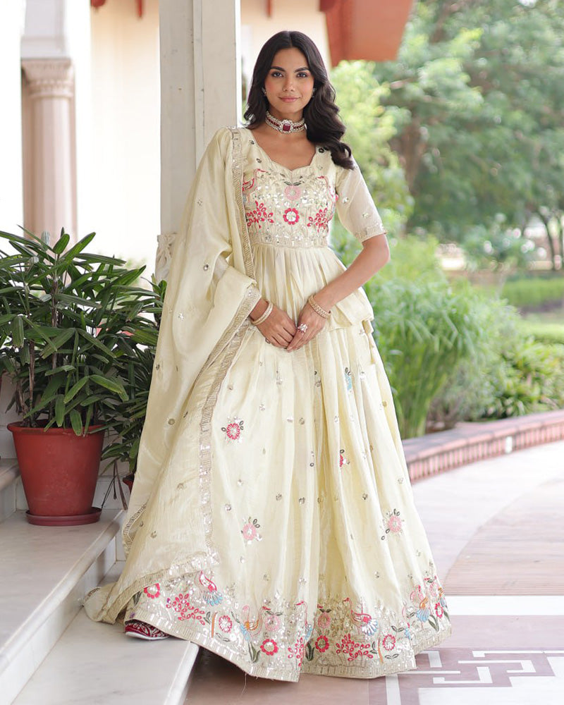 Off-White Color Gold Crush Sequence Embroidered Lehenga Choli