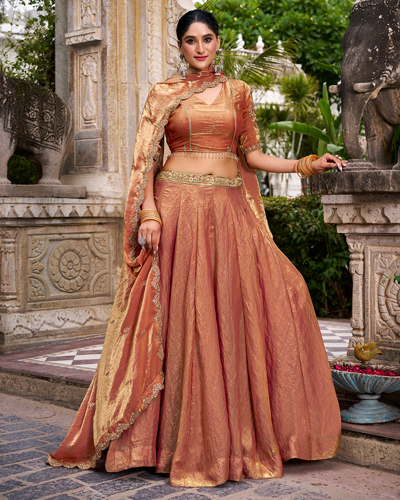 Rust Orange Color Fendi Pastel Lehenga Choli