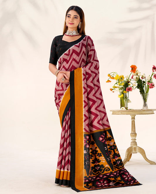 Maroon Color Tasar Silk Printed Saree