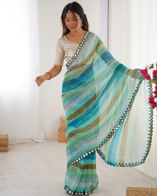 Pista Color Heavy Smooth Chiffon Saree