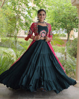 Dark Green Color Bandhani Printed With Rayon Lehenga  Choli