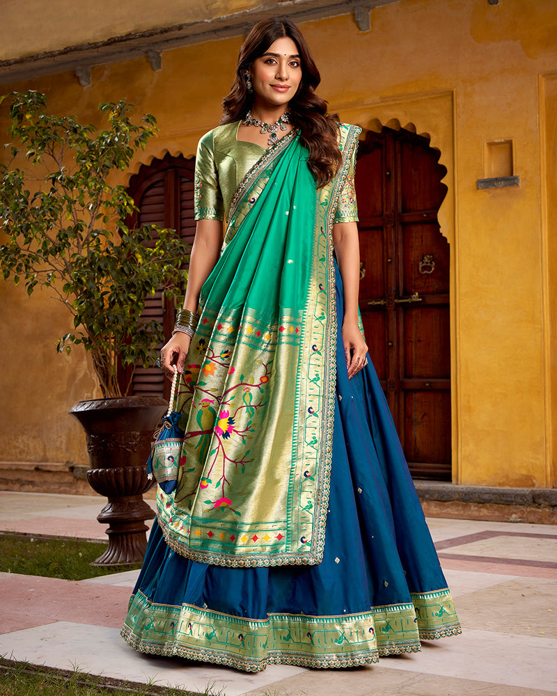 Navy Blue Color Soft Silk Paithani Lehenga Choli