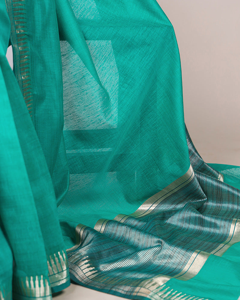 Teal Green Color Cotton Silk Zari Weaving Saree
