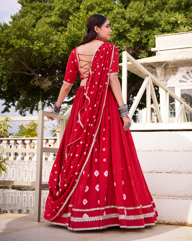 Red Color Pure Chanderi Plain Navratri Lehenga choli