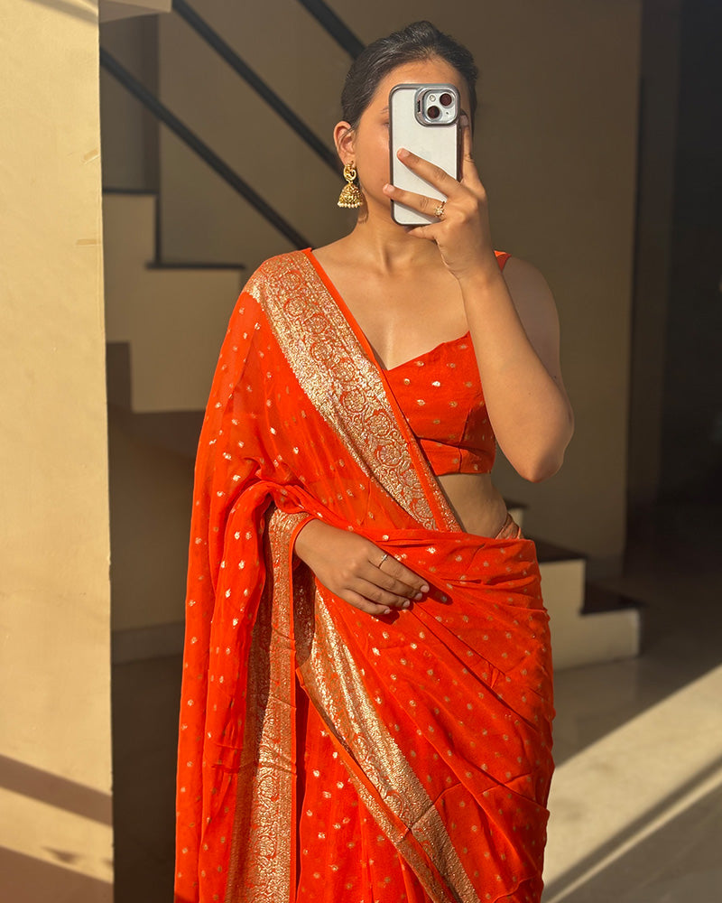 Orange Color Pure Viscose Georgette Saree