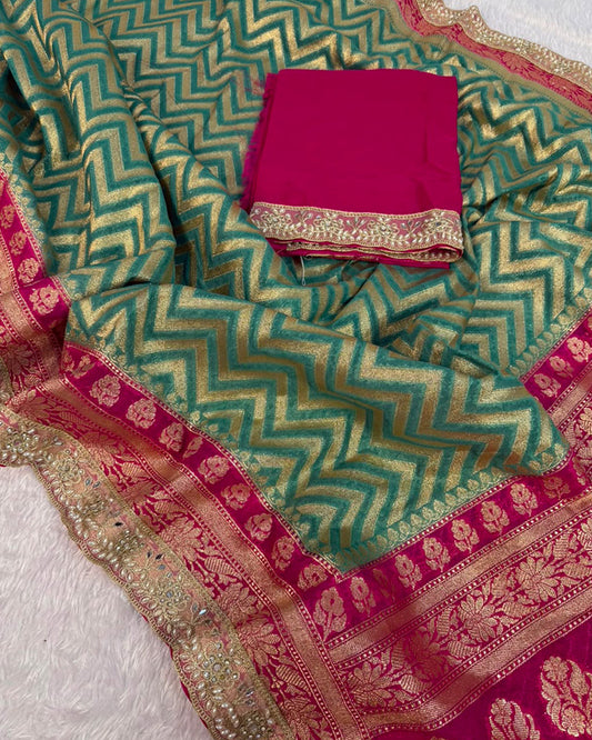 Green Color Banarasi Khadi Katan Silk Saree