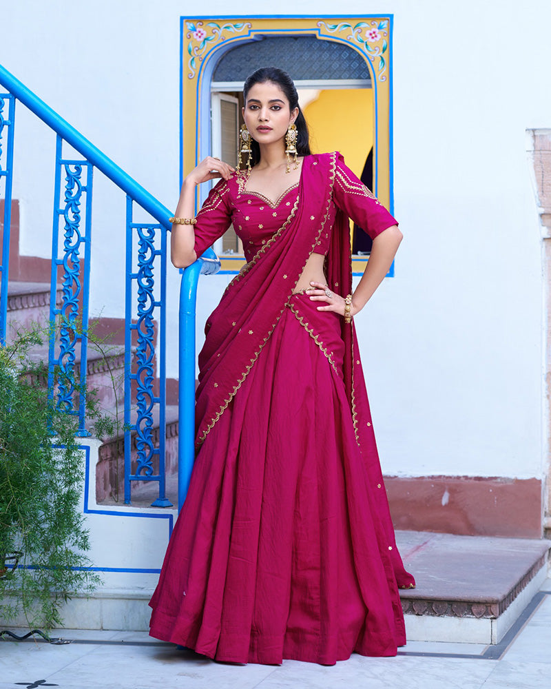 Designer Rani Pink Color Nc Silk Embroidered Lehenga Choli