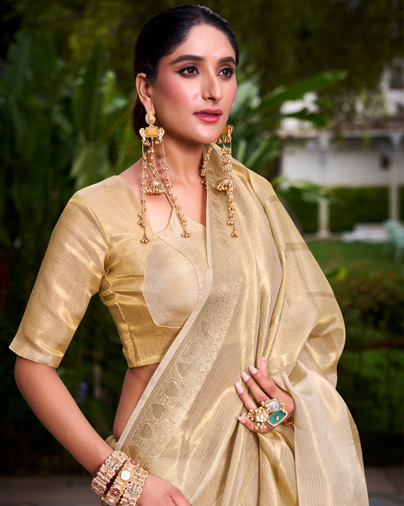 Cream Color Gold Tissue Silk Saree