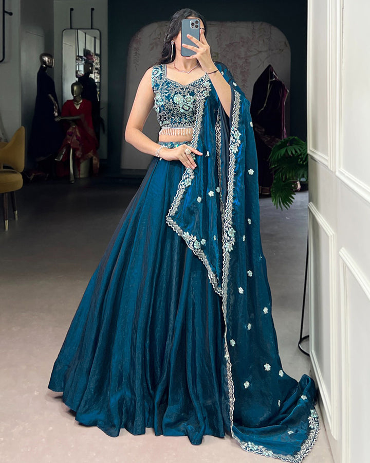 Peacock Color Fendi Embroidered Lehenga Choli