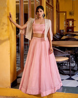 Peach Pink Color Allnene Crush Embroidered Lehenga Choli