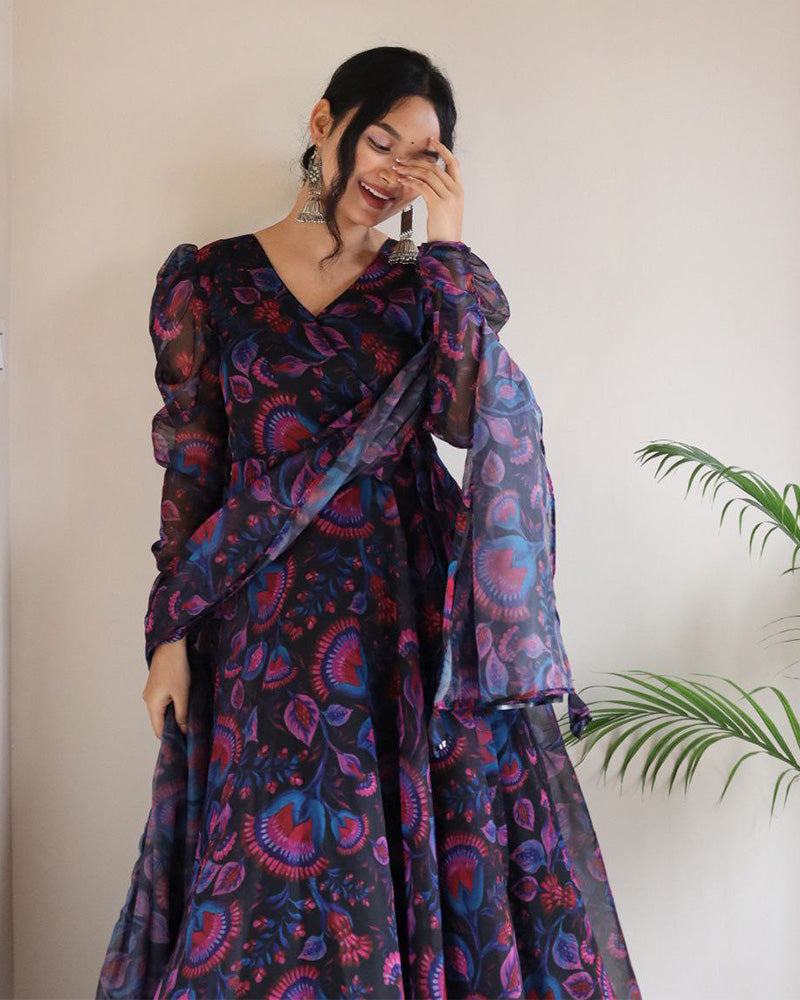 Multi Black Color Printed Soft Georgette Anarkali Suit