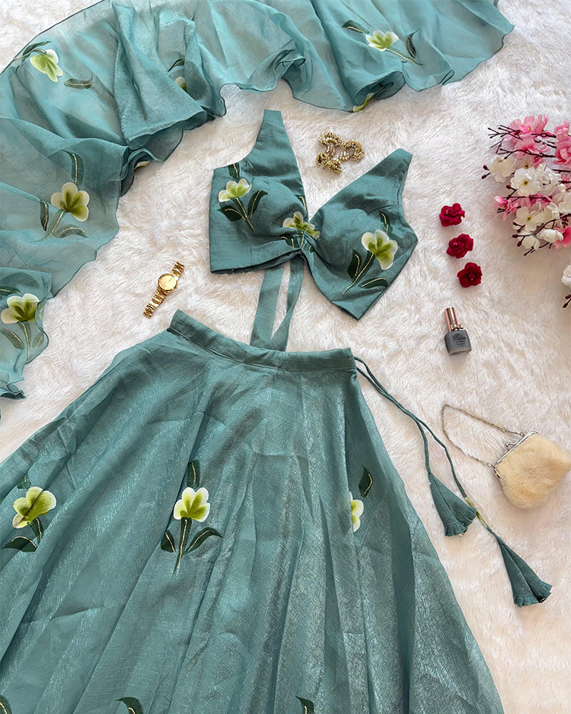 Sea Green Color Fandy Crush Printed Lehenga Choli