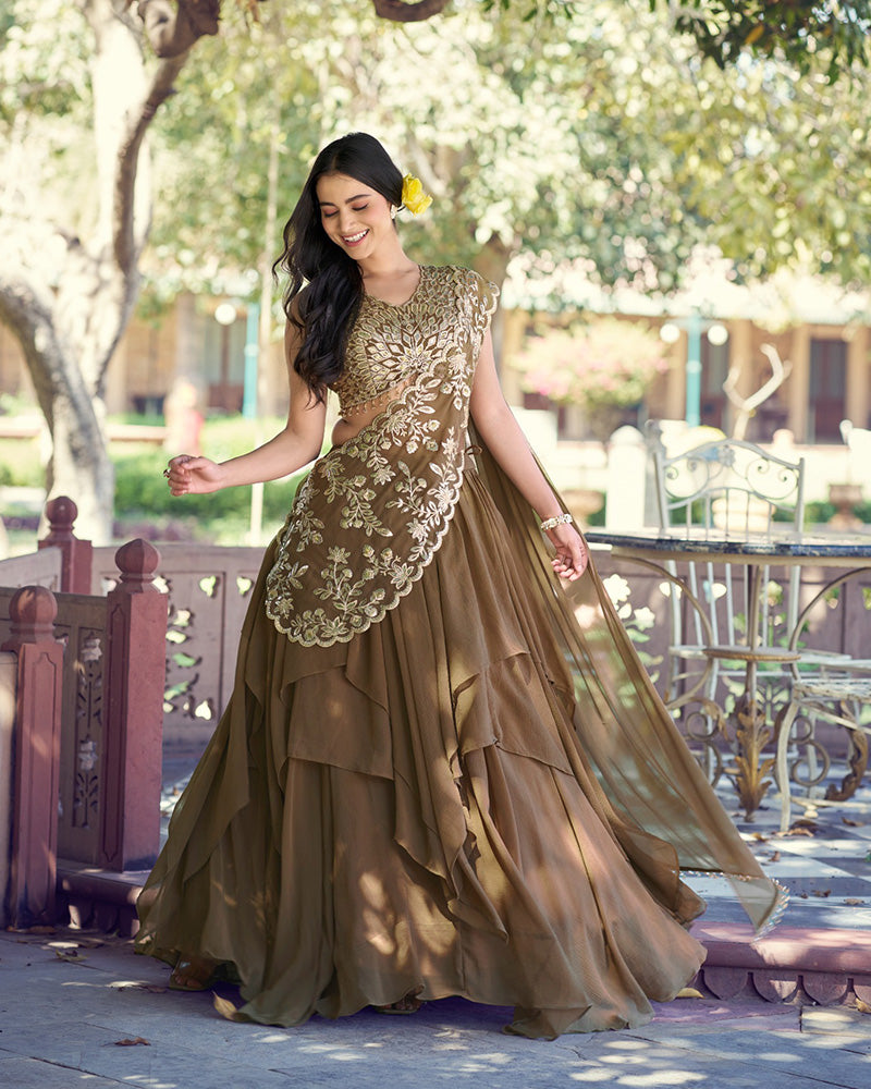 Coffee Color Marble Sequence Embroidered Lehenga Choli