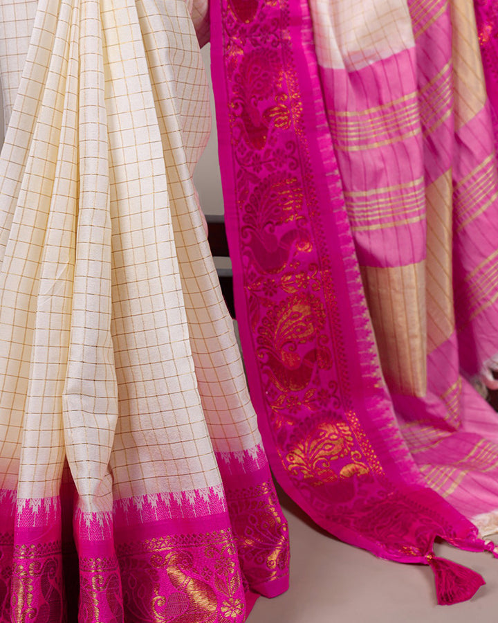 Pink Color Poly Cotton Zari Weaving Saree