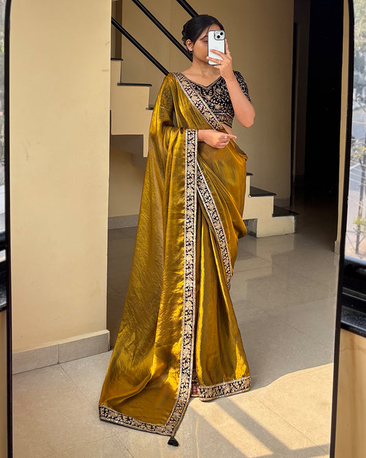 Mehndi Color Pure Space Silk Saree