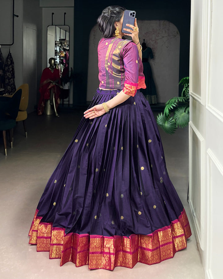 Navy Blue Color Poly Cotton Zari Weaving Lehenga Choli