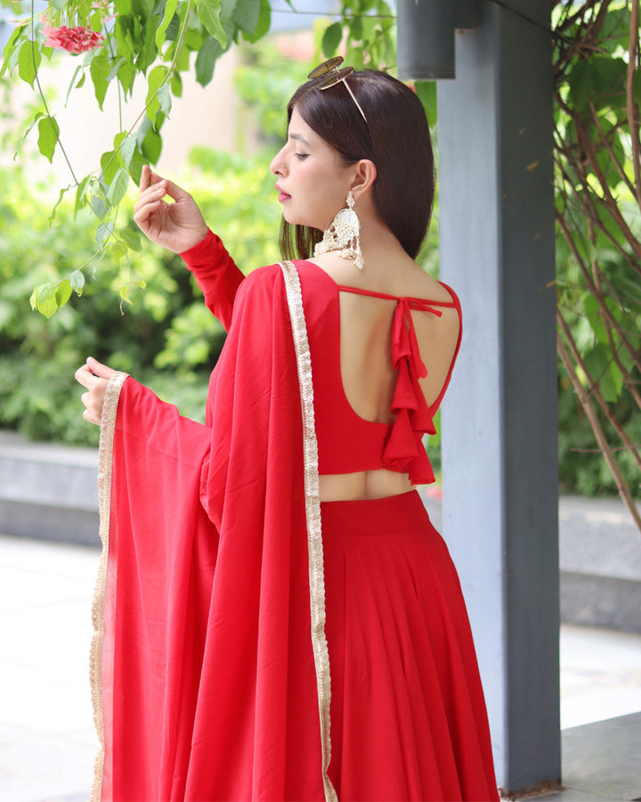 Elegant Red Pure Soft Georgette Full Stitched Lehenga Choli