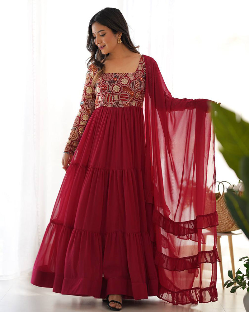 Maroon Color Soft Georgette Embroidered Anarkali Suit