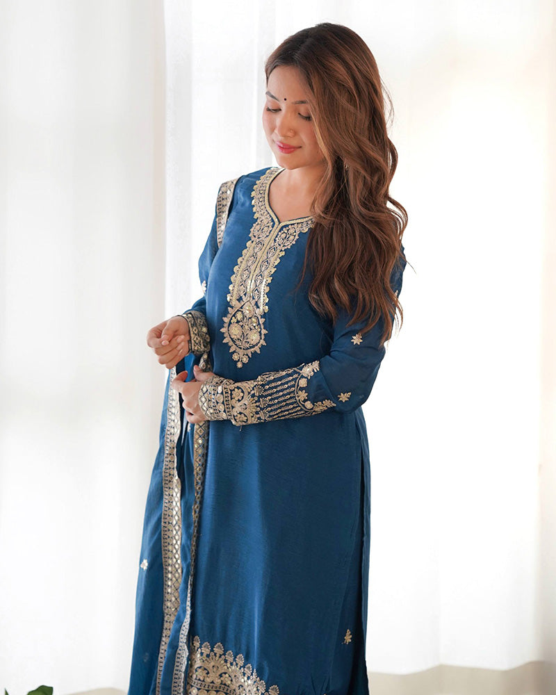 Morpich Color Pure Chinon Silk Three Piece Kurti Suit